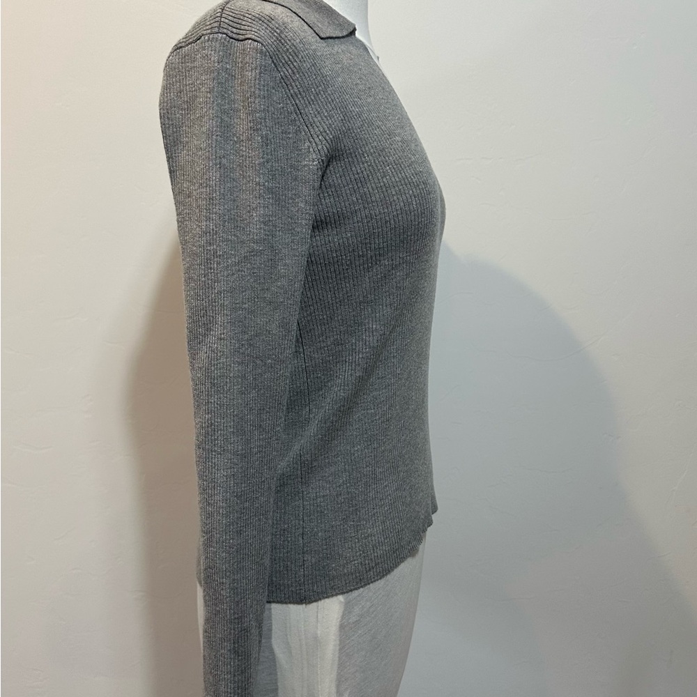 Calvin Klein Gray Ribbed V-Neck Knit Sweater | Classic Workwear Top - Picture 5 of 6